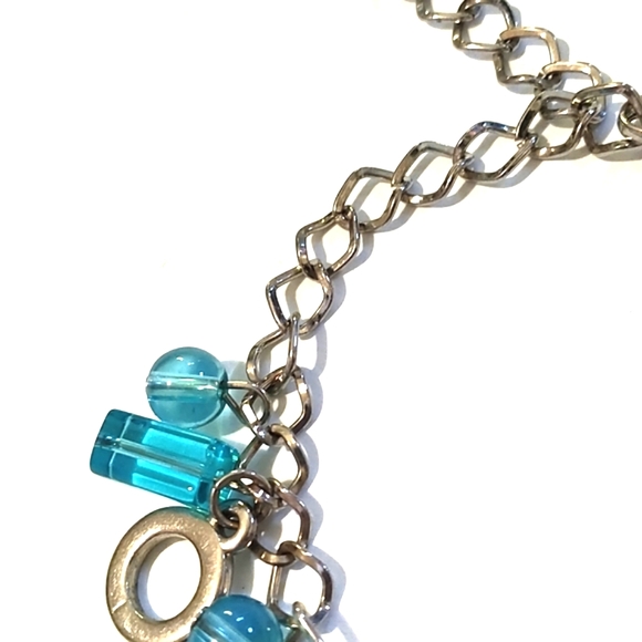 VINTAGE SHADES OF BLUE GLASS BEADS SILVER-TONE DANGLE ADJUSTABLE 6-9" BRACELET - Picture 6 of 9